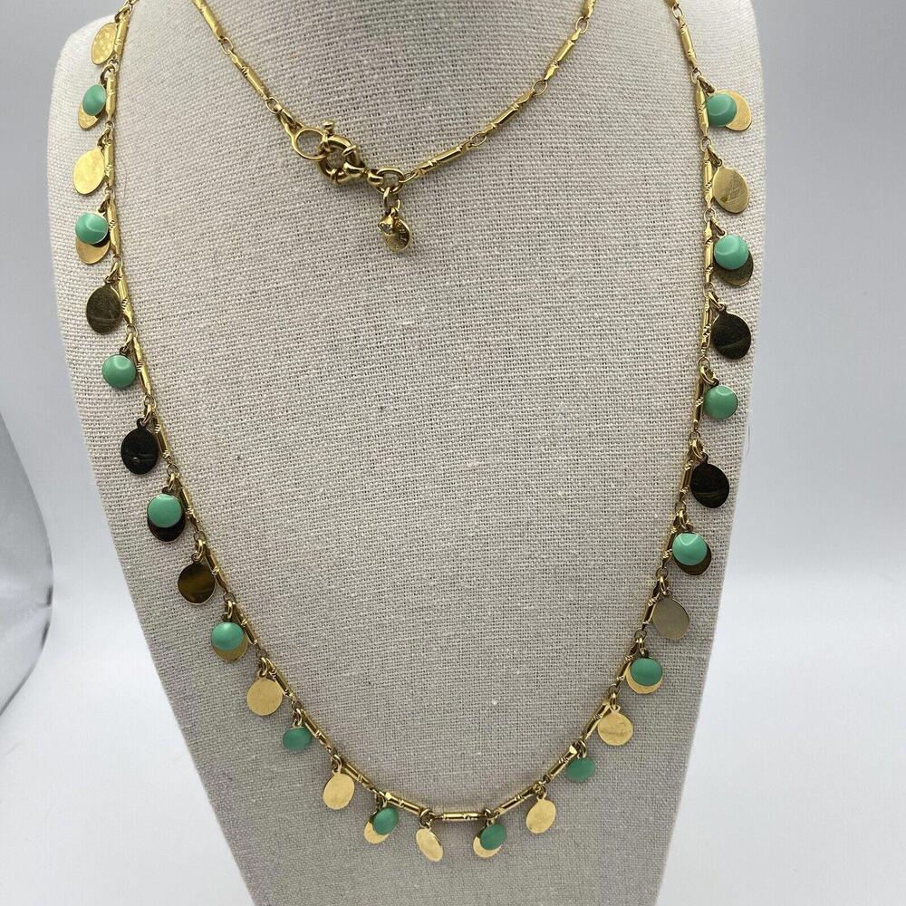 J. Crew Necklace Green Fringe Discs Gold Tone 34" Modern Costume Jewelry